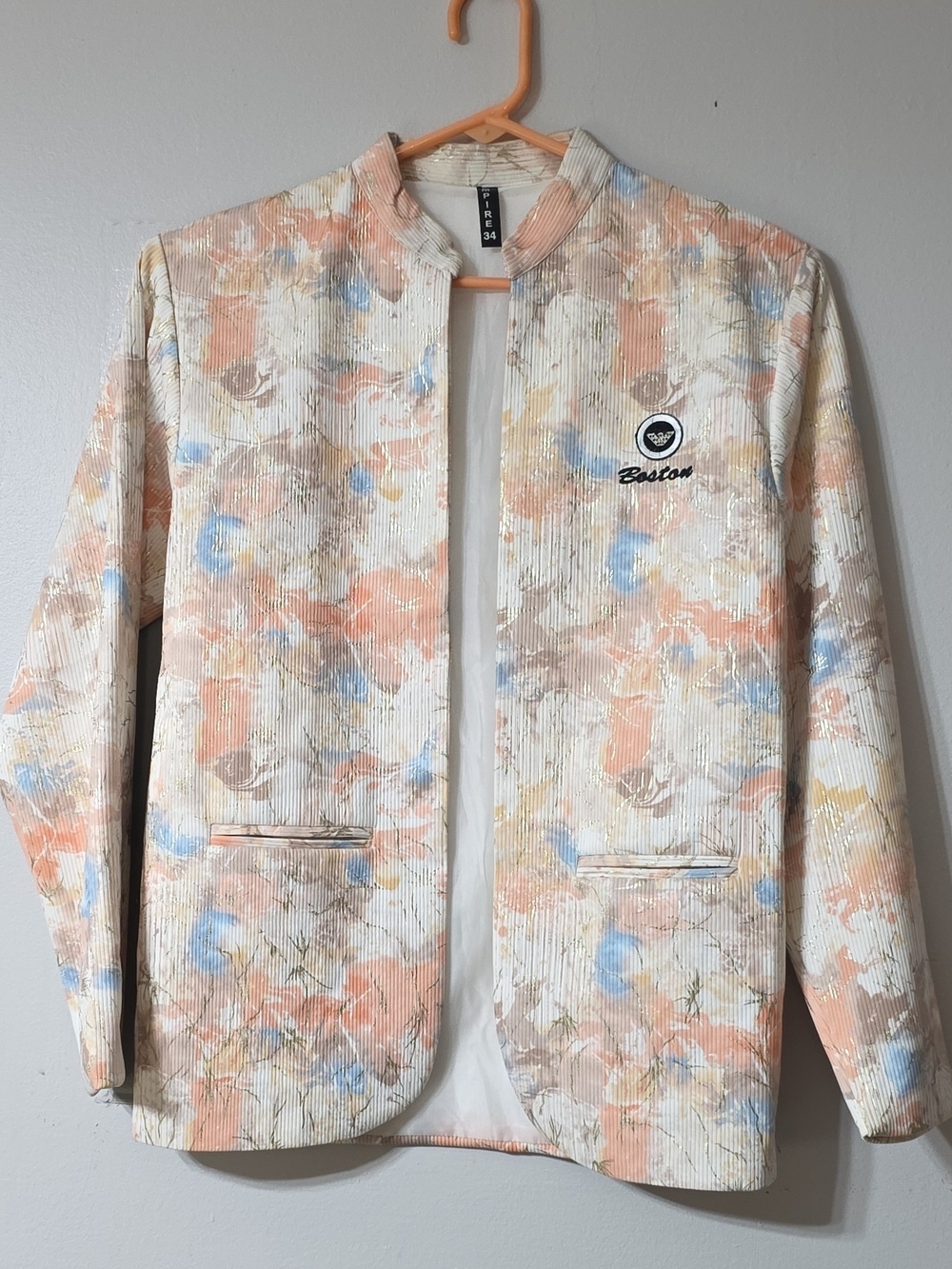 Multicolor Watercolor-Print Bomber Blazer